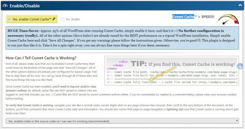 wordpress plugins - comet cache - enable