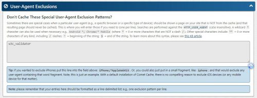 wordpress plugins - comet cache - user agent exclusions