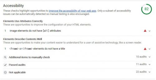 lighthouse - result - accessibility